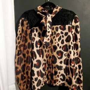 Kardashian Kollection cheetah print lace button up